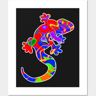 Colorful surreal psychedelic lizard king X Posters and Art